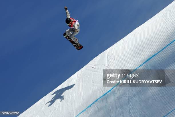 Jamie Anderson competes during the qualification of the women's snowboard big air event at the Alpensia Ski Jumping Centre during the Pyeongchang...