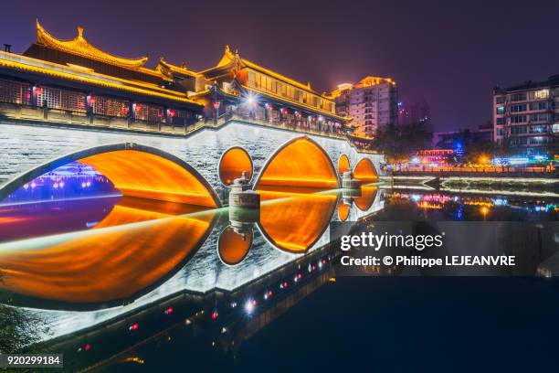 anshun bridge at night in chengdu - chengdu stock pictures, royalty-free photos & images