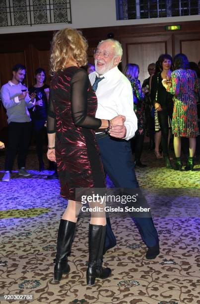 Dieter "Didi" Hallervorden and his girlfriend Christiane Zander dance during the Movie Meets Media "MMM" event on the occasion of the 68th Berlinale...