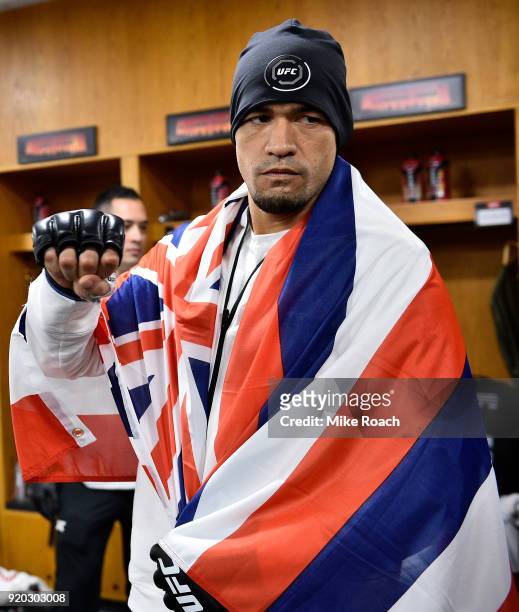 Yancy Medeiros warms up backstage during the UFC Fight Night event at Frank Erwin Center on February 18, 2018 in Austin, Texas.