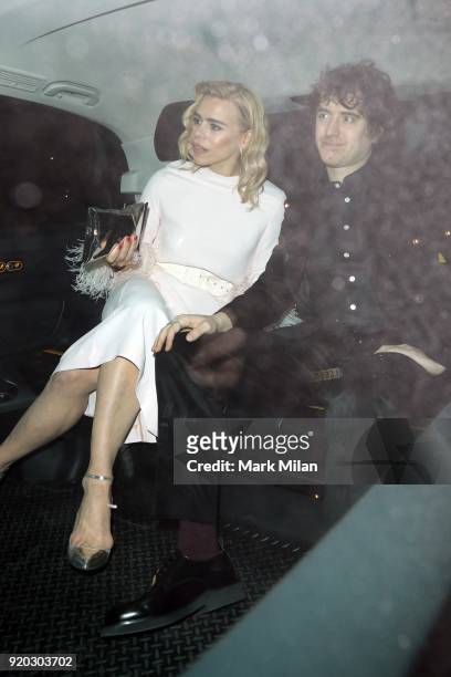 Billie Piper and Johnny Lloyd are seen at the Vogue and Tiffany & Co party at Annabel's club after attending the EE British Academy Film Awards at...