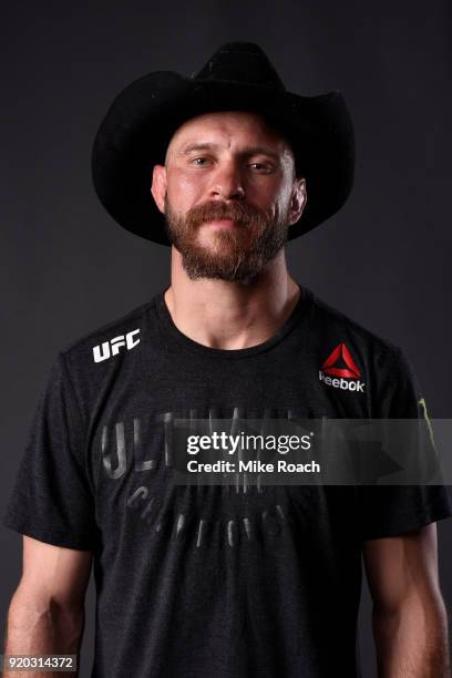 Donald Cerrone poses for a post fight portrait backstage during the UFC Fight Night event at Frank Erwin Center on February 18, 2018 in Austin, Texas.