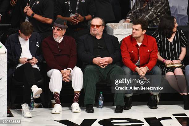 Producer Lou Adler, Jack Nicholson and Ray Nicholson attend The 67th NBA All-Star Game: Team LeBron Vs. Team Stephen at Staples Center on February...