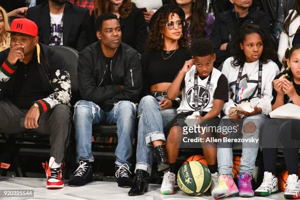 Comedian Chris Rock and Megalyn Echikunwoke attend The 67th NBA All-Star Game: Team LeBron Vs. Team Stephen at Staples Center on February 18, 2018 in...