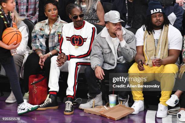 Snoop Dogg and Chance the Rapper attend The 67th NBA All-Star Game: Team LeBron Vs. Team Stephen at Staples Center on February 18, 2018 in Los...