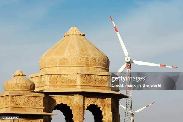 jaisalmer, cenotaphs and windmills - modern india stock pictures, royalty-free photos & images