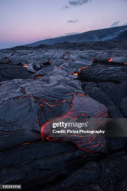 molten lava surface flow at big island - kalapana stock pictures, royalty-free photos & images