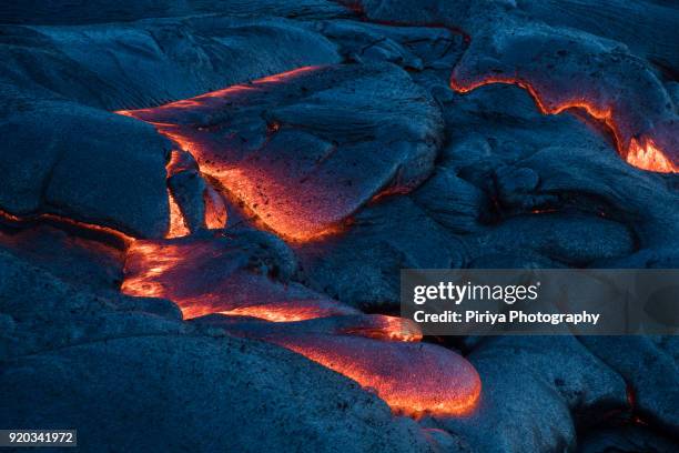 molten lava surface flow at big island - kalapana stock pictures, royalty-free photos & images