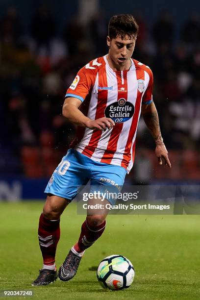 Alvaro Lemos of CD Lugo in actionduring the La Liga 123 match between CD Lugo and FC Barcelona B at Angel Carro Stadium on February 18, 2018 in Lugo,...