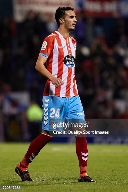 Iriome Gonzalez of CD Lugo looks onduring the La Liga 123 match between CD Lugo and FC Barcelona B at Angel Carro Stadium on February 18, 2018 in...