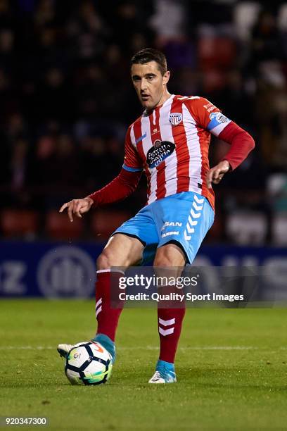 Fernando Seoane of CD Lugo in actionduring the La Liga 123 match between CD Lugo and FC Barcelona B at Angel Carro Stadium on February 18, 2018 in...