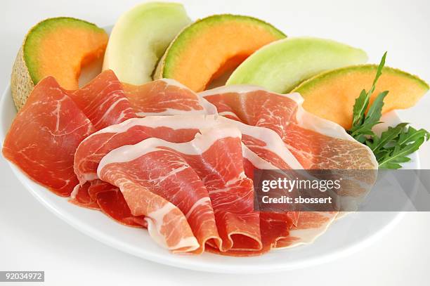 prosciutto and melon - cantaloupe stock pictures, royalty-free photos & images
