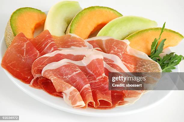 prosciutto and melon - honeydew melon stock pictures, royalty-free photos & images