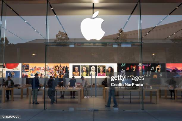 People inside Apple store in Stanford Shopping Center on February 13 Palo Alto, California.