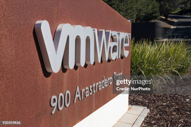 VMware sign in front of VMware office in Palo Alto on February 16 Palo Alto, California.