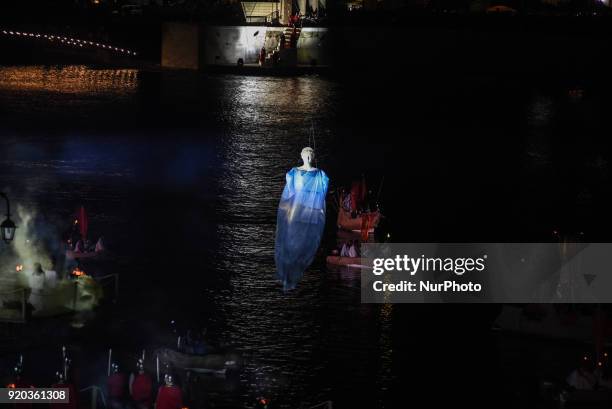 The Trojan War as a show theme for the Carnival on Sea in Chalkida, Greece, on February 18, 2018.