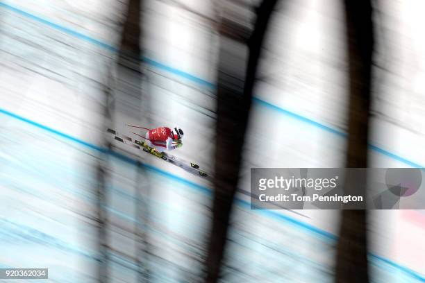 Nicole Schmidhofer of Austria makes a run during Alpine Skiing Ladies' Downhill Training on day 10 of the PyeongChang 2018 Winter Olympic Games at...