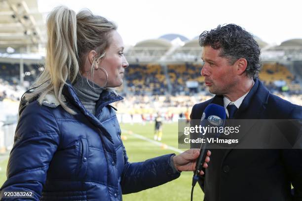 Interviewer Helene Hendriks of FOX Sports, coach Jean-Paul de Jong of FC Utrecht during the Dutch Eredivisie match between Roda JC Kerkrade and FC...