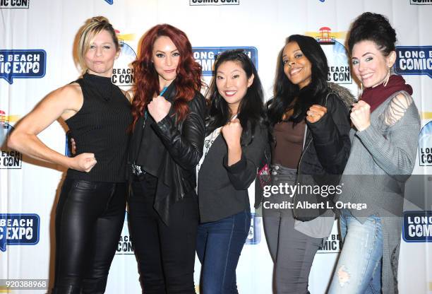 Gigi Edgley, Michele Louise Specht, Jackie Dallas, Nakia Burrise and Adrienne Wilkinson attend day 2 of the 8th Annual Long Beach Comic Expo held at...