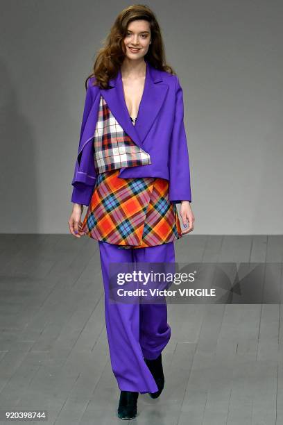 Model walks the runway at the Marta Jakubowski Ready to Wear Fall/Winter 2018-2019 fashion show during London Fashion Week February 2018 on February...