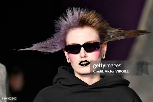 Model walks the runway at the Ashley Williams Ready to Wear Fall/Winter 2018-2019 fashion show during London Fashion Week February 2018 on February...