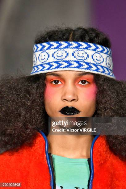 Model walks the runway at the Ashley Williams Ready to Wear Fall/Winter 2018-2019 fashion show during London Fashion Week February 2018 on February...