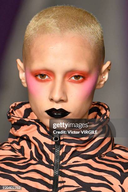 Model walks the runway at the Ashley Williams Ready to Wear Fall/Winter 2018-2019 fashion show during London Fashion Week February 2018 on February...