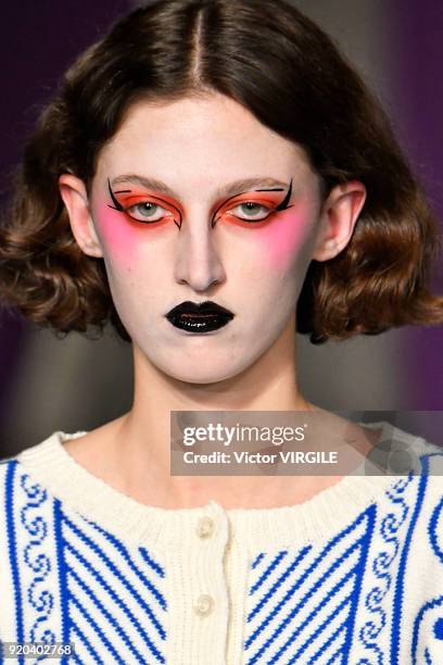 Model walks the runway at the Ashley Williams Ready to Wear Fall/Winter 2018-2019 fashion show during London Fashion Week February 2018 on February...