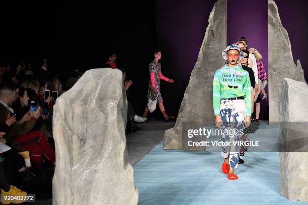 Adwoa Aboah walks the runway at the Ashley Williams Ready to Wear Fall/Winter 2018-2019 fashion show during London Fashion Week February 2018 on...