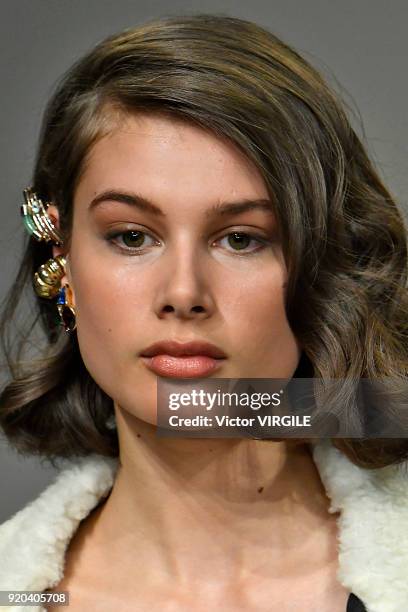 Model walks the runway at the Marta Jakubowski Ready to Wear Fall/Winter 2018-2019 fashion show during London Fashion Week February 2018 on February...