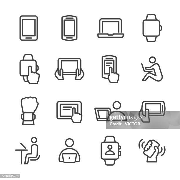 mobile device icons - line series - smart watch stock illustrations