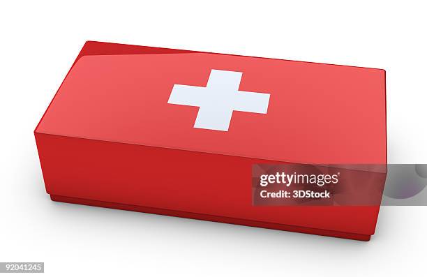 first aid kit on white background - ehbo doos stockfoto's en -beelden