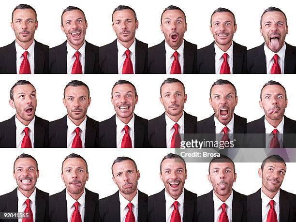 businessman facial expressions - eye open stockfoto's en -beelden