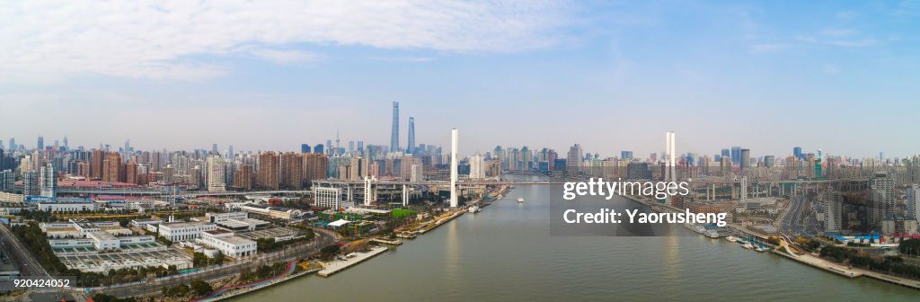 Aerial view of the Huangpu River in Shanghai - China