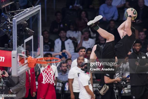 Members of performance team perform for the crowd ahead of the 2018 NBA All-Star Game at the Staples Center in Los Angeles, California on February...