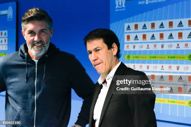 Christophe Prudhon and Rudi Garcia head coach of Marseille during the Ligue 1 match between Olympique Marseille and FC Girondins de Bordeaux at Stade...