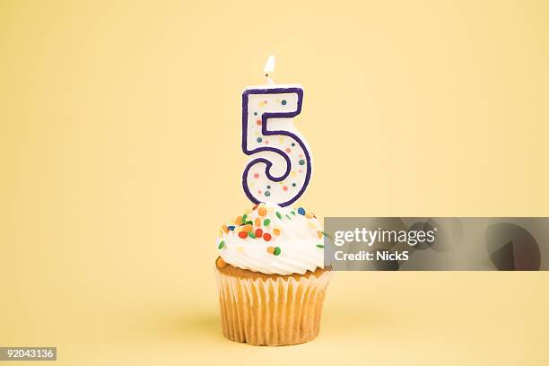 cupcake number series (5) - number candles stock pictures, royalty-free photos & images