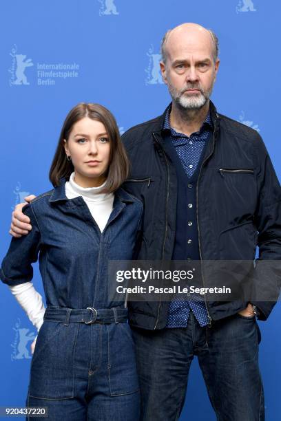 Actress Andrea Berntzen amd film director Erik Poppe pose at the 'U - July 22' photo call during the 68th Berlinale International Film Festival...