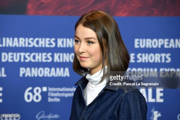 Actress Andrea Berntzen attends the 'U - July 22' press conference during the 68th Berlinale International Film Festival Berlin at Grand Hyatt Hotel...
