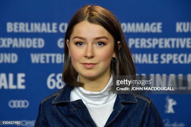 Actress Andrea Berntzen attends a press conference for the film "U - July 22" presented in competition during the 68th Berlinale film festival on...