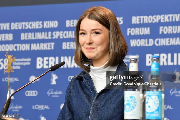 Actress Andrea Berntzen attends the 'U - July 22' press conference during the 68th Berlinale International Film Festival Berlin at Grand Hyatt Hotel...