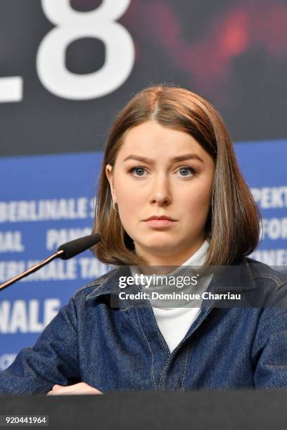 Actress Andrea Berntzen attends the 'U - July 22' press conference during the 68th Berlinale International Film Festival Berlin at Grand Hyatt Hotel...