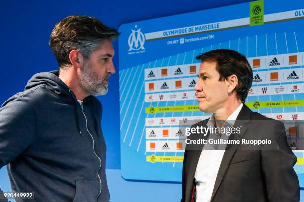 Christophe Prudhon and Rudi Garcia head coach of Marseille during the Ligue 1 match between Olympique Marseille and FC Girondins de Bordeaux at Stade...