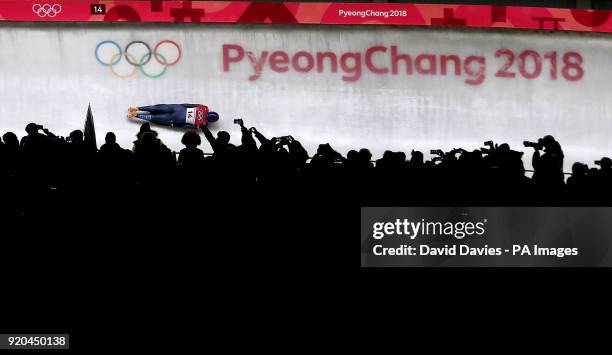 Great Britain's Lizzy Yarnold in the Women's Skeleton Heat 3 at the Alpensia Sliding Centre during day eight of the PyeongChang 2018 Winter Olympic...