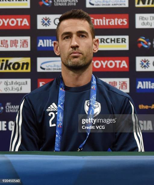 Captain Carl Valeri of Melbourne Victory attends a press conference before the 2018 AFC Champions League Group F match between Shanghai SIPG and...