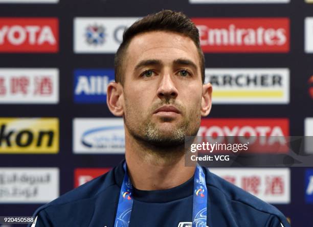 Captain Carl Valeri of Melbourne Victory attends a press conference before the 2018 AFC Champions League Group F match between Shanghai SIPG and...