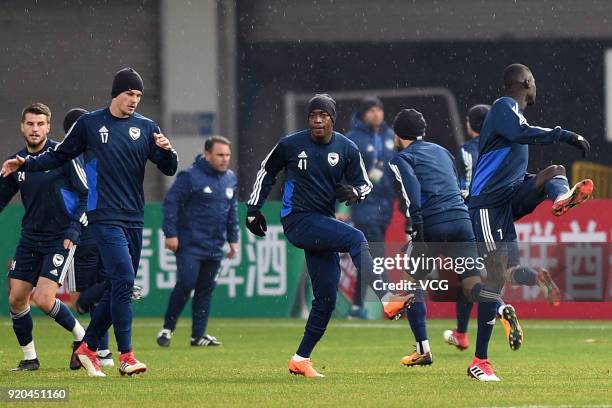 Leroy George of Melbourne Victory FC in action during a training session before the 2018 AFC Champions League Group F match between Shanghai SIPG and...