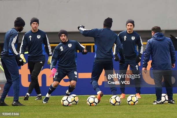 Christian Theoharous of Melbourne Victory FC in action during a training session before the 2018 AFC Champions League Group F match between Shanghai...