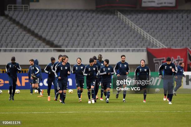Melbourne Victory FC in action during a training session before the 2018 AFC Champions League Group F match between Shanghai SIPG and Melbourne...