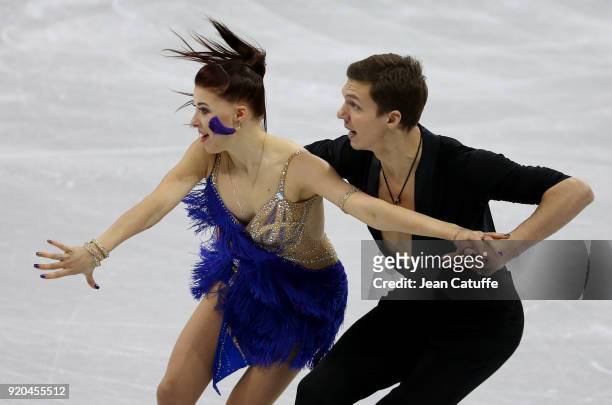 Ekaterina Bobrova and Dmitri Soloviev of Olympic Athlete from Russia during the Figure Skating Ice Dance Short Dance program on day ten of the...